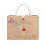 Itgowisa Women's Personalized Burlap Unique Rhinestone Love Heart Tote Bag