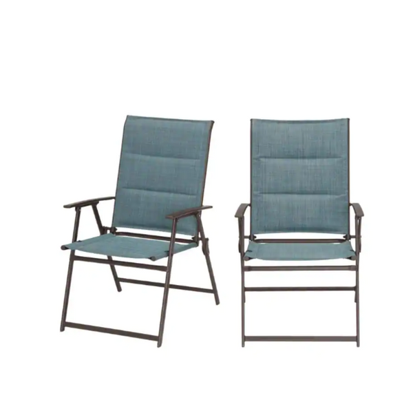 StyleWell Steel Padded Sling Folding Outdoor Patio Dining Chair in Conley Denim Blue (2-Pack)