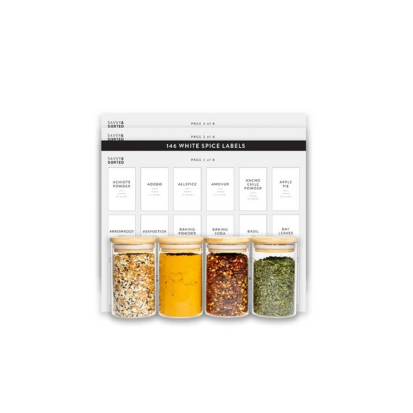 24-Pack Savvy & Sorted Spice Jars with 146 Rectangular Spice Labels