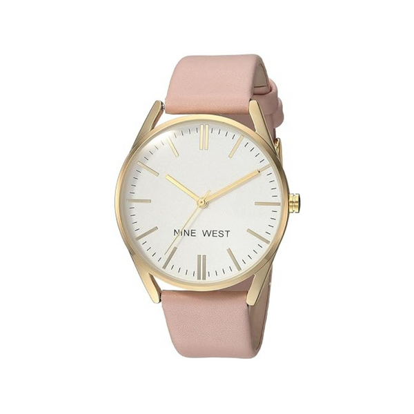 Nine West Women's Gold-Tone and Pastel Pink Strap Watch