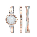 Anne Klein Rose Goldtone & Silvertone Bangle Watch and Bracelet Set