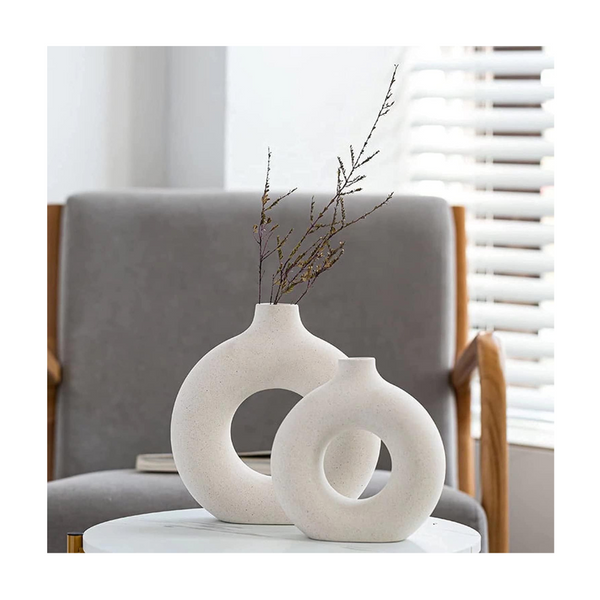 Set of 2 Modern Ceramic White Boho Vases for Home Decor