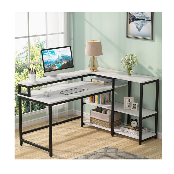 Tribesigns 55" Reversible L Shaped Computer Desk with Storage Shelf