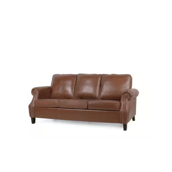 Noble House Amedou 80 in. Rolled Arm 3-Seater Sofa in Cognac Brown