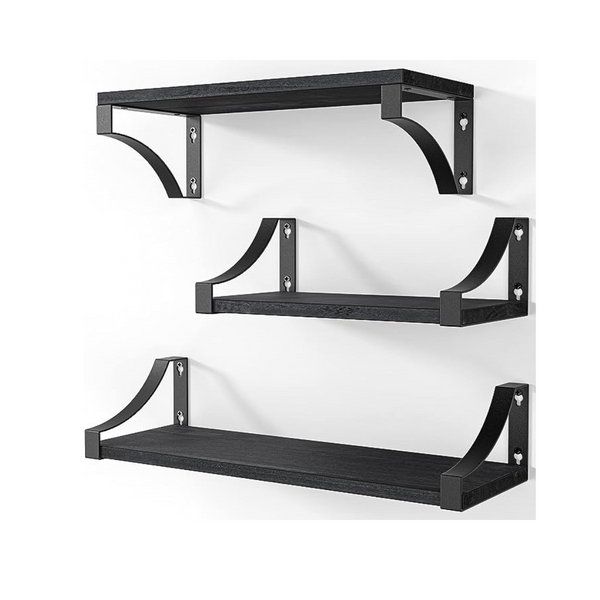 3-Set Amada Homefurnishing Floating Shelves Wood Wall Shelves (Black)