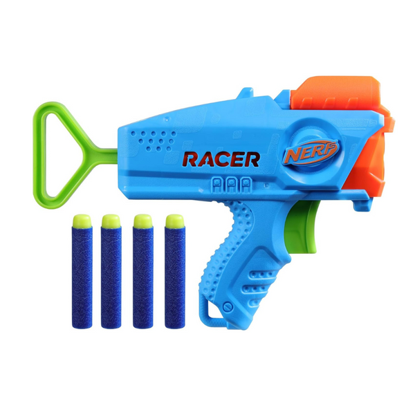 NERF Elite Junior Racer Easy Play Dart Blaster with 4 Nerf Elite Darts