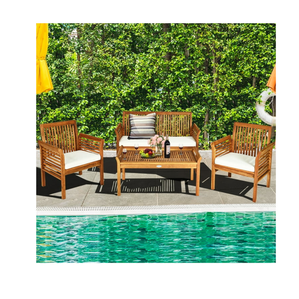 4-Piece Costway Outdoor Acacia Wood Sofa Furniture Set