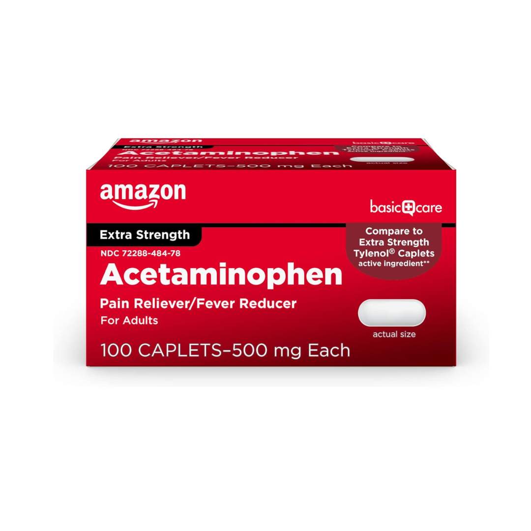 100-count Amazon Basic Strength Pain Relief Acetaminophen Caplets, 500