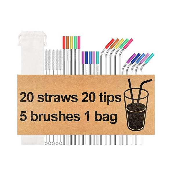 20-Pack 10.5" and 8.5" Reusable Stainless Steel Metal Straws