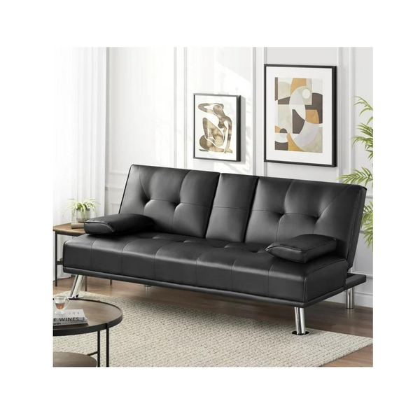 LuxuryGoods PU Leather Futon with Armrests & Cupholders (5 Colors)