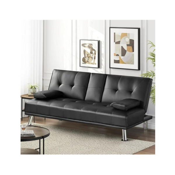 Modern Faux Leather Futon with Pillows