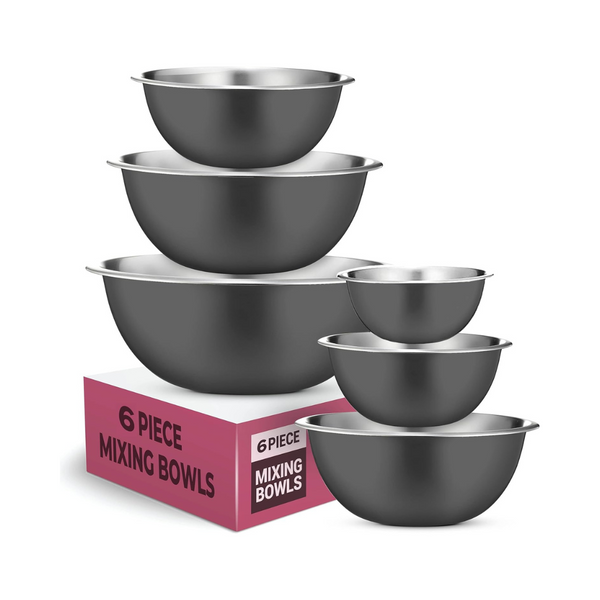 FineDine 6 Pack Stainless Steel Dishware Bowls, 8 Quarts