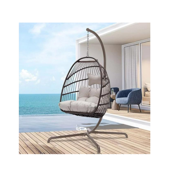 Nicesoul Foldable PE Wicker Brown Hanging Egg Chair