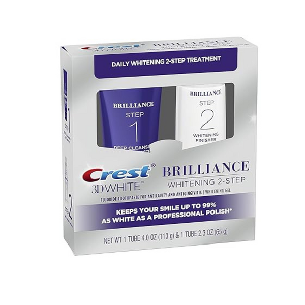 Crest 3D White Brilliance 2 Step Kit, Deep Clean Toothpaste (4oz) + Teeth Whitening Gel (2.3oz)