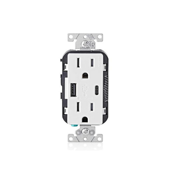 Leviton 15-Amp USB-A and USB-C Tamper-Resistant Charger Outlet