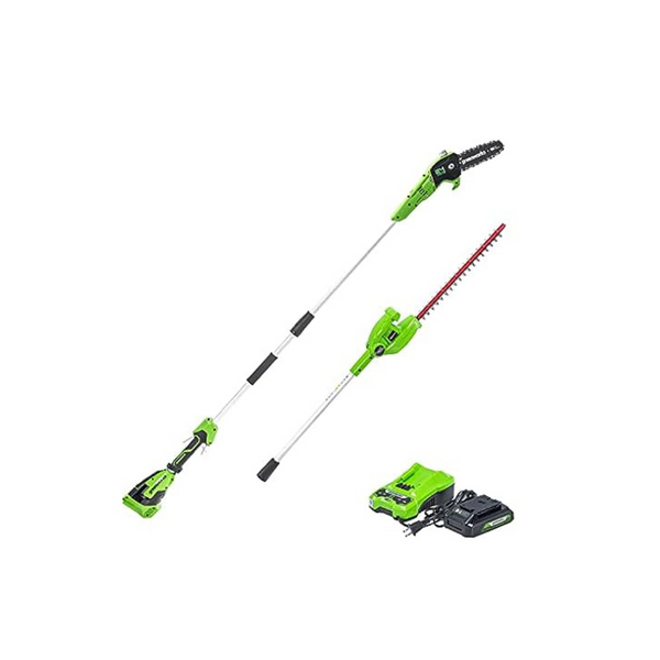 Greenworks 24V 8" Cordless Polesaw + 20" Pole Hedge Trimmer Combo