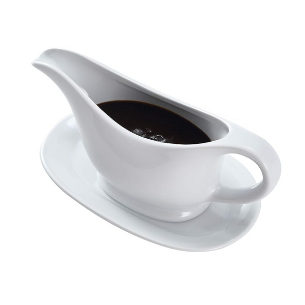 Bruntmor 11 Oz White Ceramic Gravy Boat With Tray