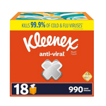 18 Boxes of 55-Ct Kleenex Anti-Viral 3-Ply Facial Tissues