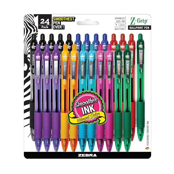 24-Pack Zebra Z-Grip Retractable Ballpoint Pen