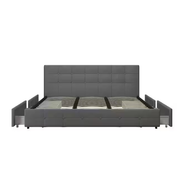 DHP Ryan Upholstered Bed w/ Storage Drawers in King Size (Grey Linen)