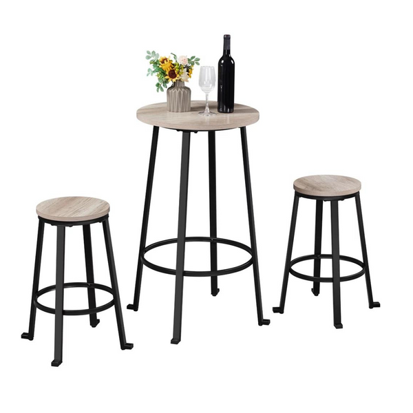 3-Piece Wooden Bistro Bar Set with Metal Legs