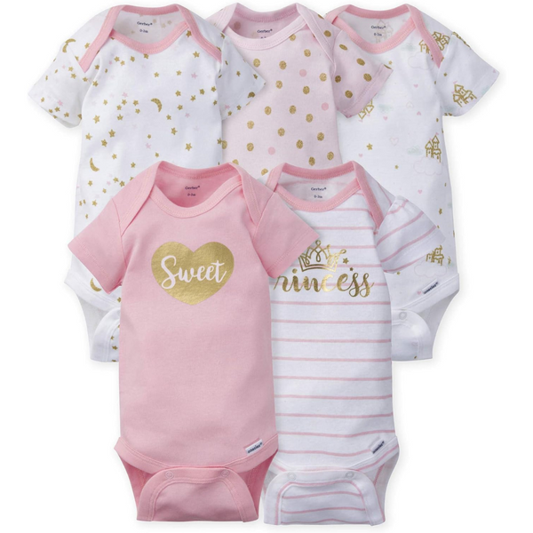 5-Pack Gerber Baby-Girls Short Sleeve Variety Onesies Bodysuits