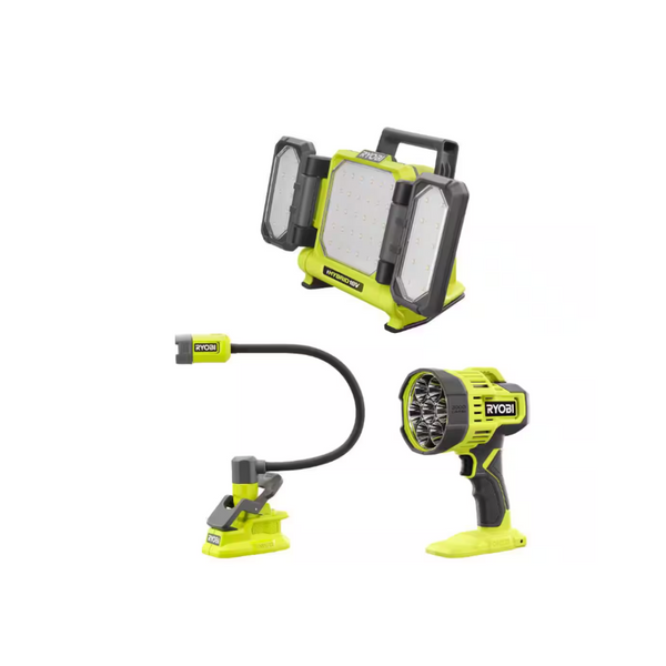 Ryobi ONE+ 18V Hybrid Panel Light, Spotlight + Clamp Light