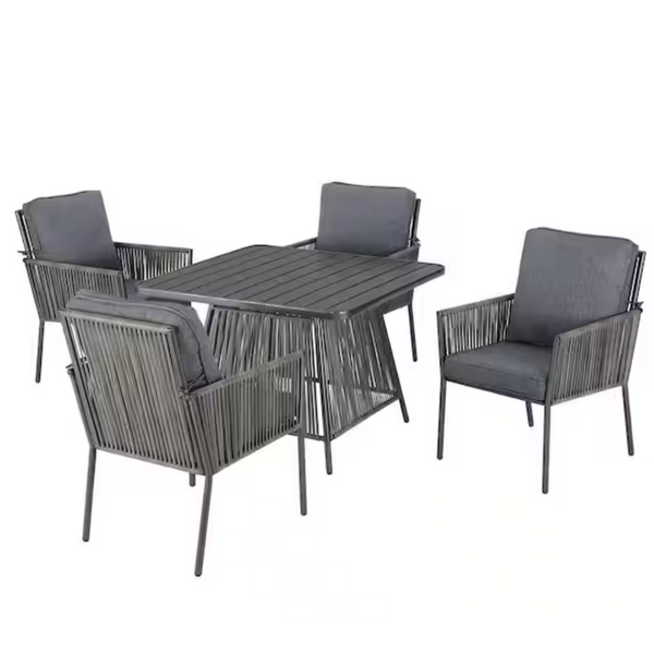 5-Piece Wicker Outdoor Patio Dining Set with CushionGuard Charcoal Cushions