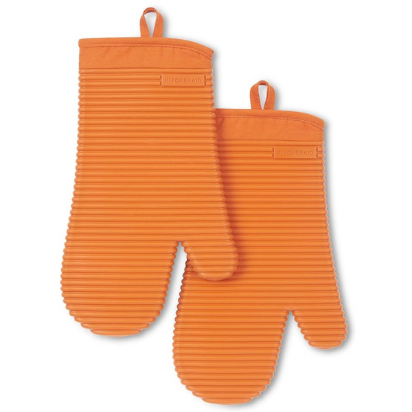 2-Pack KitchenAid Ribbed Soft Silicone Oven Mitt (Honey)