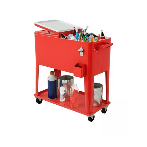 80 Quart Outdoor Patio Rolling Steel Construction Cooler