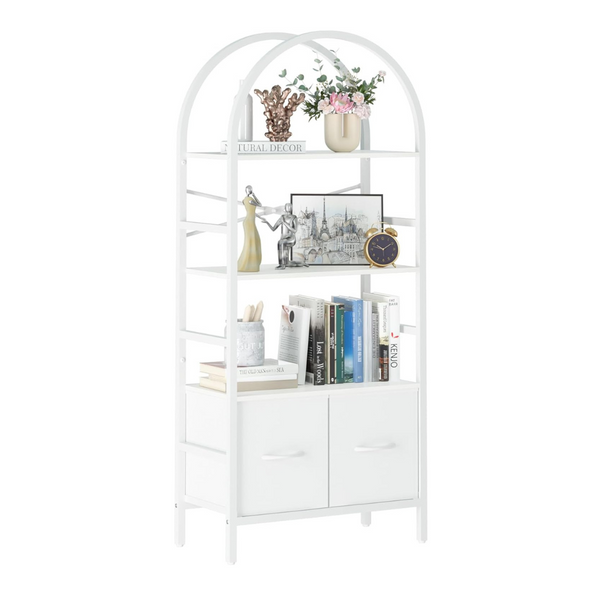 4 Tier Yoobure Arched Bookshelf with Drawers Book Shelf Storage Organizer