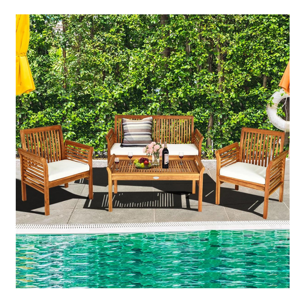 4-Piece Costway Outdoor Acacia Wood Sofa Furniture Set