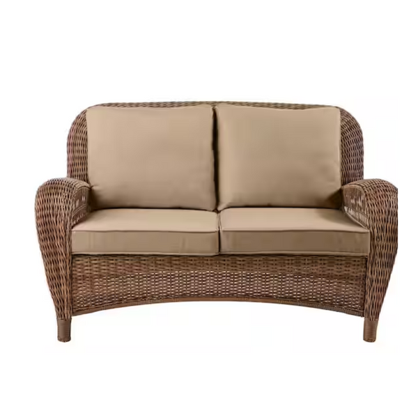 Hampton Bay Beacon Park Brown Wicker Outdoor Patio Loveseat