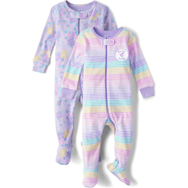 The Children’s Place Baby Girls’ and Toddler Snug Fit 100% Cotton Zip-Front One Piece Footed Pajamas (2-Pack)