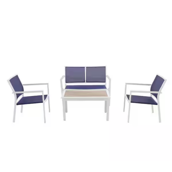 4-Piece Steel Blue Sling Outdoor Patio Deep Seating Set