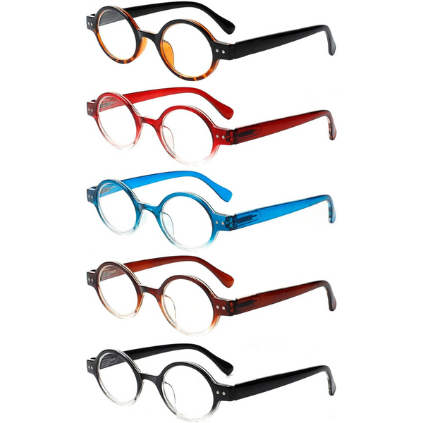 5-Pack Joschoo Unisex Retro Round Reading Glasses