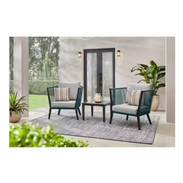 3-Pc Hampton Bay Heather Glen Metal Patio Set w/ Cushions (Stone Grey)