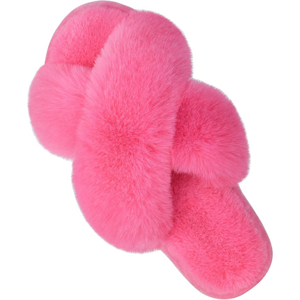 Parlovable Women's Cross Band Plush Furry Open Toe Fluffy Home Shoes