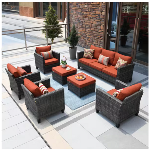 7-Piece Wicker Outdoor Patio Conversation Seating Set