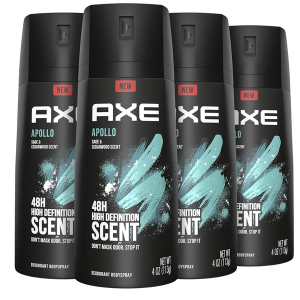 4-Pack AXE Apollo 4oz Body Spray Deodorant