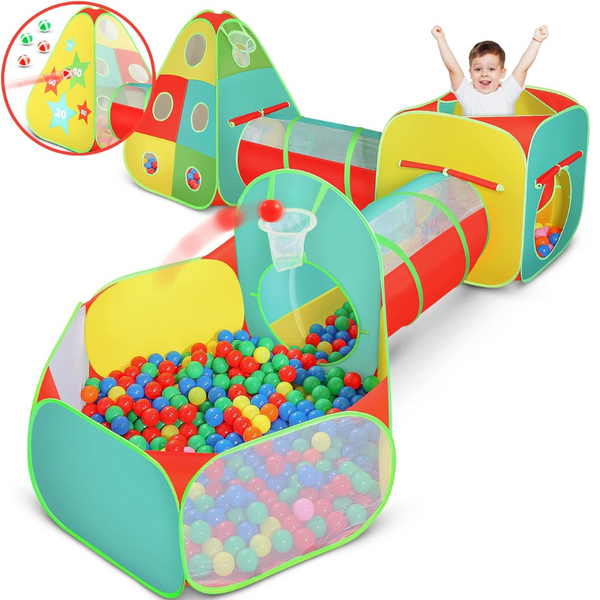 5-Piece Kiddzery Crawl Through Tunnel Kids Play Tent with 4 Dart Balls