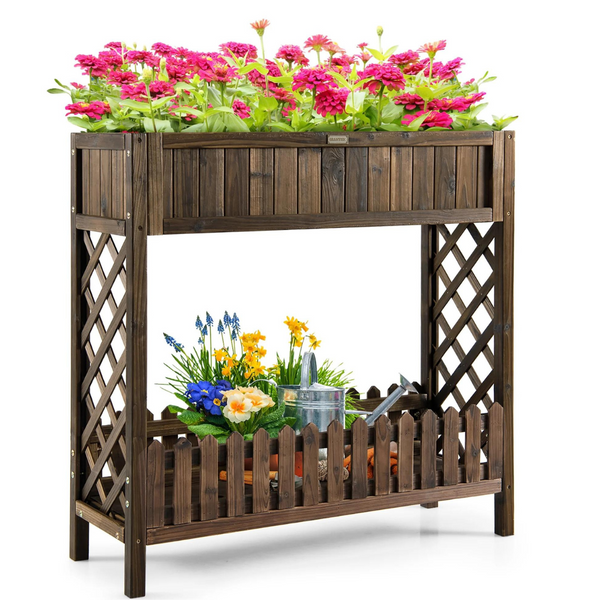 Costway 2-Tier Wood Raised Garden Bed Elevated Planter Box