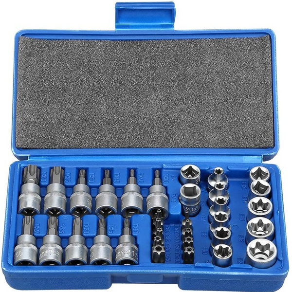 34-Piece Anfahr Drive Male Female Torx Star Bit Socket E-Socket Set