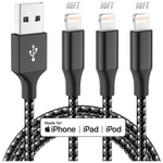 3-Pack 10ft Apple MFi Certified USB-A to Lightning Cable