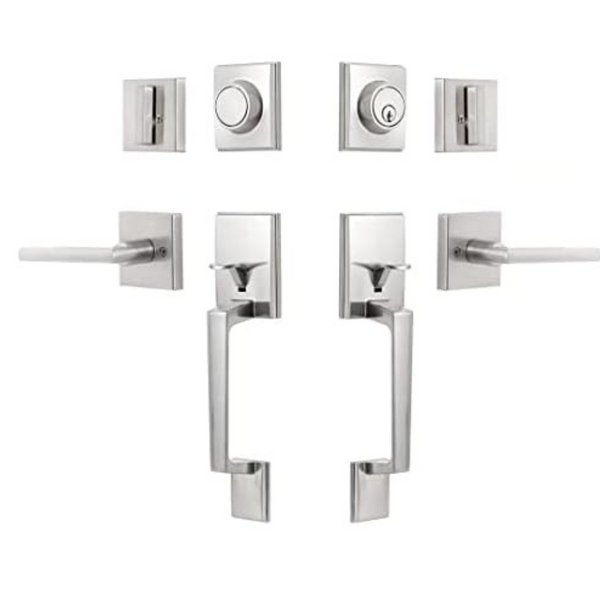 GuA OyH Satin Nickel Double Front Door Handle Set with Handle