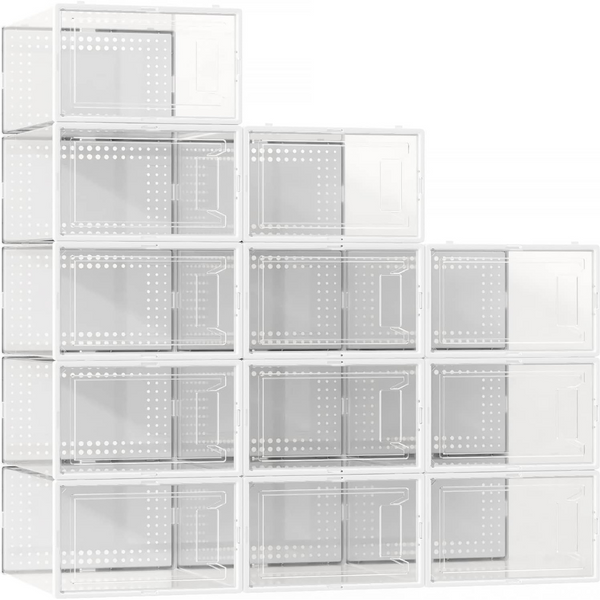 Secret Space 12 Pack Modular Stackable Large Shoe Organizer Storage Boxes