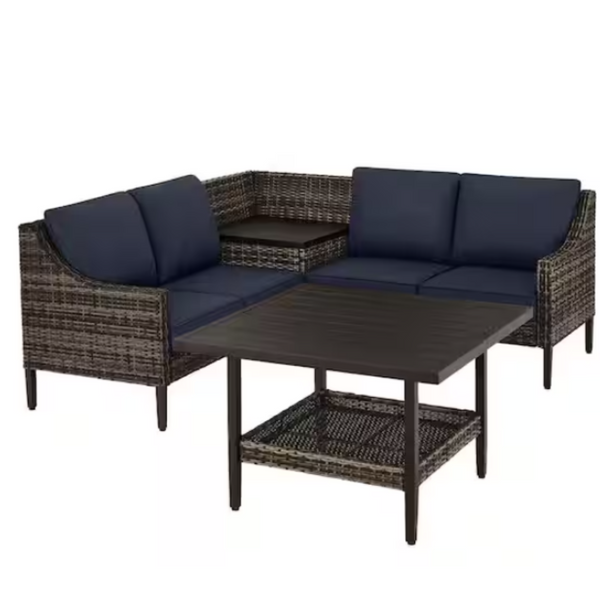 4-Piece Hampton Bay Prestley Park Steel Patio Conversation Sectional Set