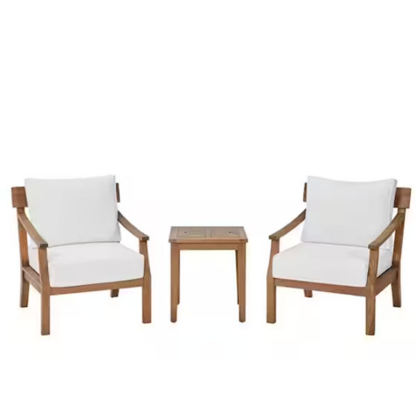 Hampton Bay Woodford 3-Piece Eucalyptus Wood Square Outdoor Bistro Set