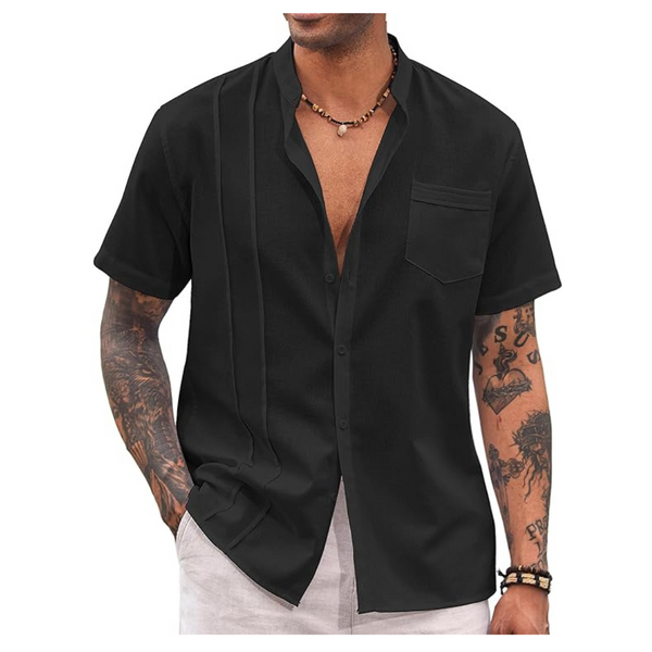 COOFANDY Men's Guayabera Short Sleeve Casual Linen Shirt