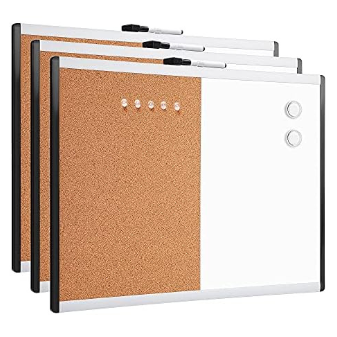 Pack of 3 Magnetic Dry-Erase Combo Rectangular Board